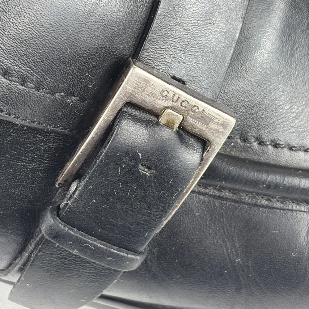 GUCCI Men's Black Leather Buckle Loafers With Rubber Lug Soles, Size 10.5